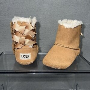UGG Bailey Bow Bootie Toddler Sz 2/3 Brown Tencel Lyocell Wool Blend Satin Bows